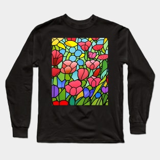 Stained Glass Colorful Flowers Long Sleeve T-Shirt